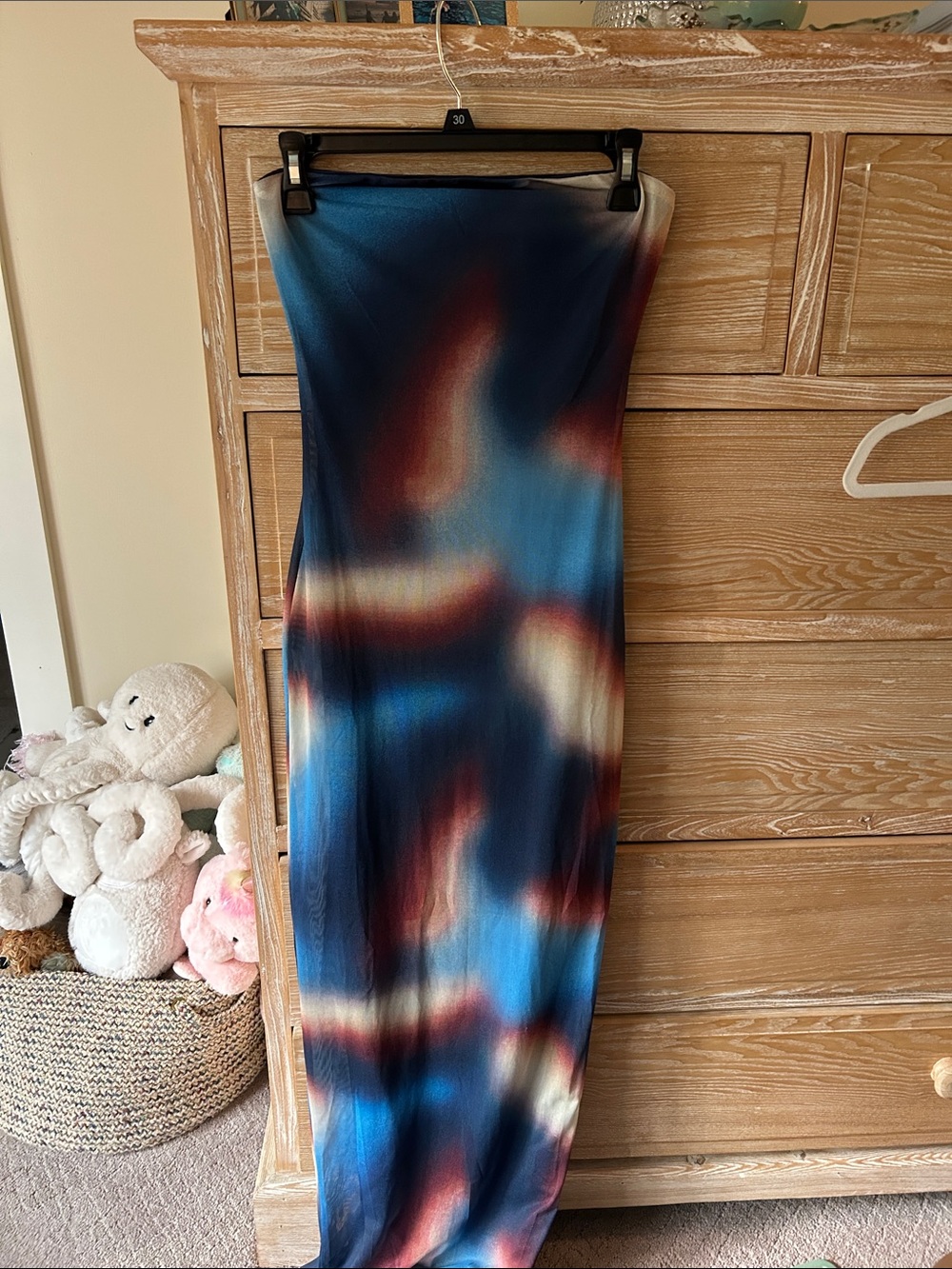Abstract Multicolor Maxi Dress in Blue and Rust Tones